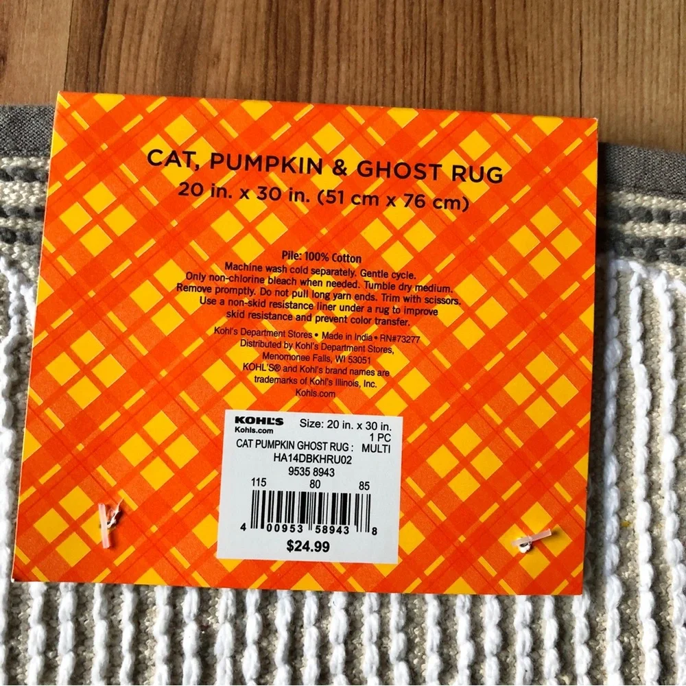 NEW CAT PUMPKIN GHOST RUG 20" x 30" Black Orange White Gray - Picture 4 of 13